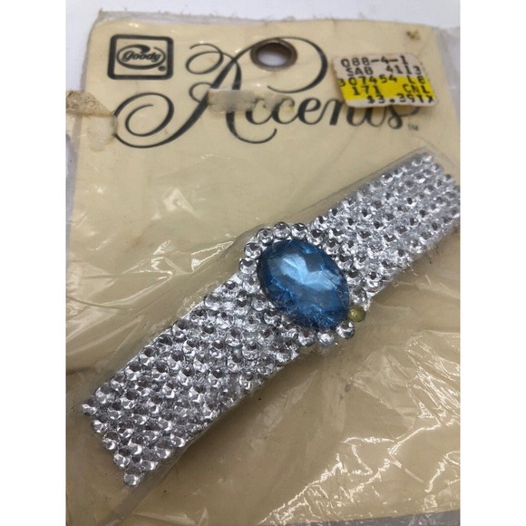 Vintage Goody Accents Barrette Rhinestone Jewel Blue Automatic Clasp NEW nos - Picture 2 of 5